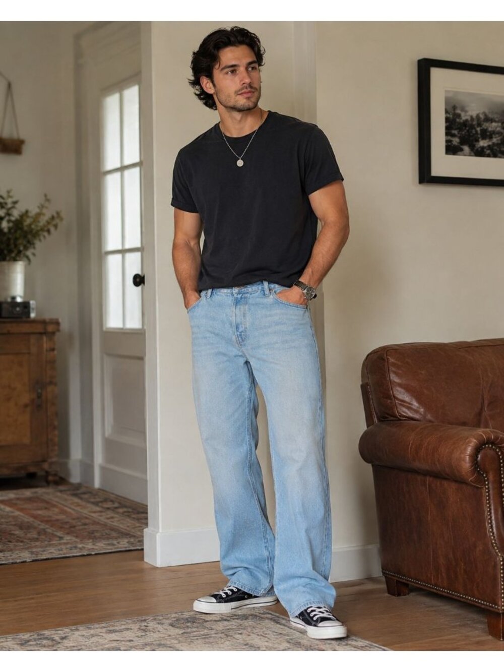 90s Y2K Jeans Light Wash Relaxed Diamond Supply Button Fly Baggy Denim Men 38x34
